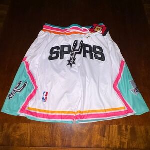 San Antonio Spurs Just Don Hardwood Classics Shorts White Teal Pink NBA M